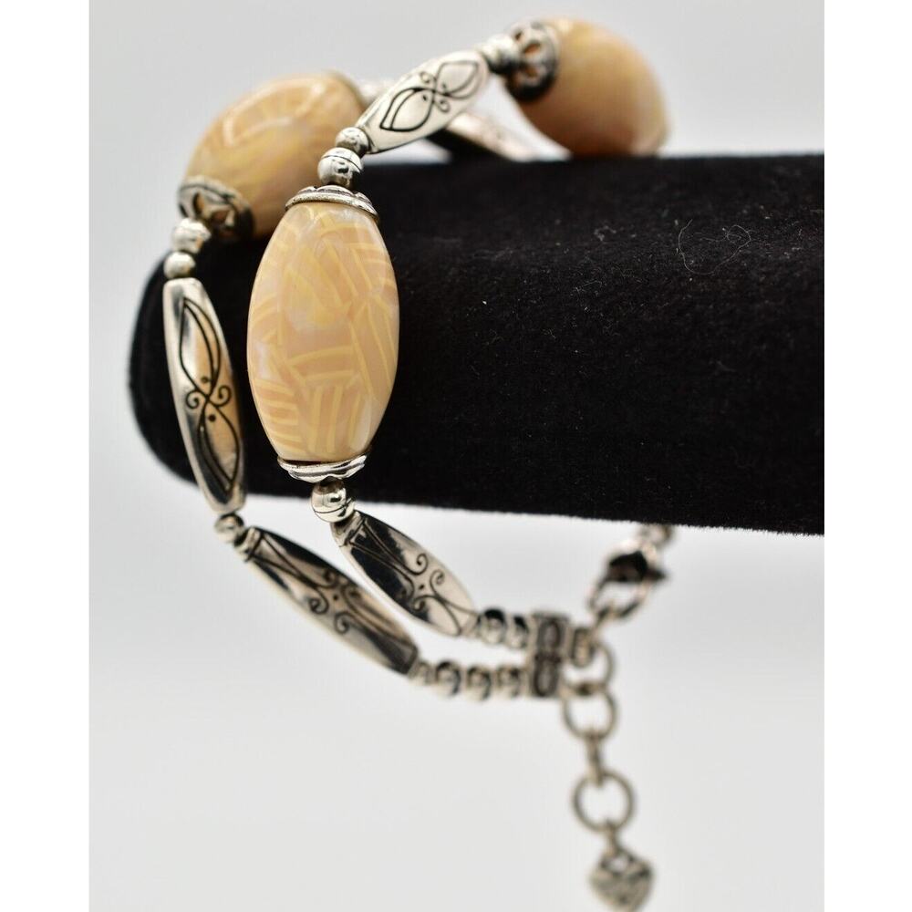 Brighton Nile Bracelet Beaded Resin Lucite Silver Etched Vintage Signed Bin2